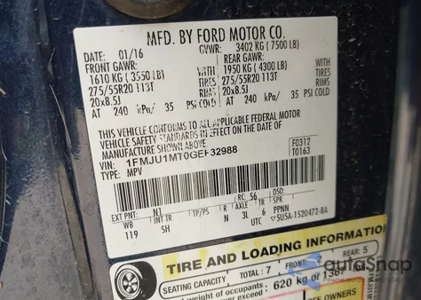 2016 Ford Expedition Platinum z USA, uszkodzony, nr VIN 1FMJU1MT0GEF32988